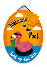 Load image into Gallery viewer, Welcome To The Pool Sign-Flamingo