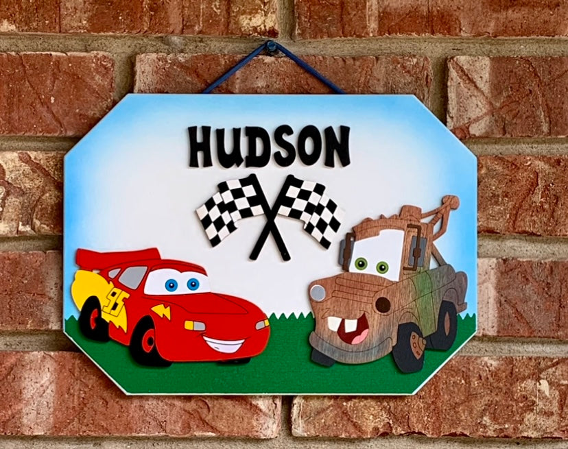 Cars Kids Room Wooden Painted Personalized sign