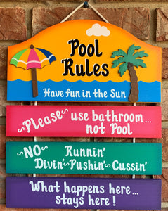 Pool Rules wooden painted swimming pool sign