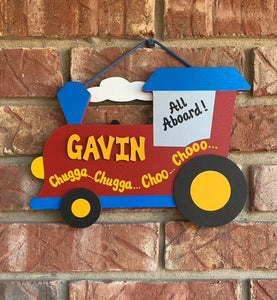 Train Personalized wooden painted train wall sign Train wall decor for kids