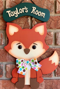 Fox Wooden Painted Personalized Kids Room Sign