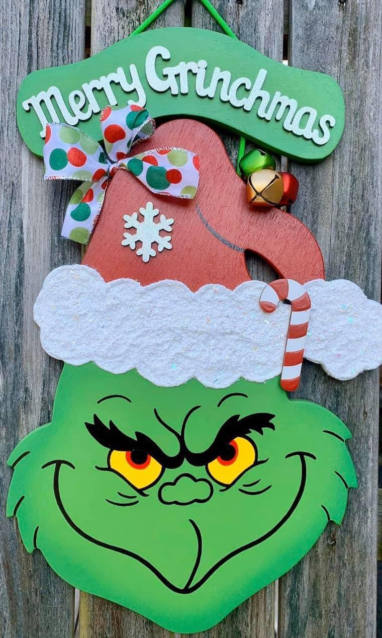 Grinch Merry Grinchmas Wooden Painted Sign