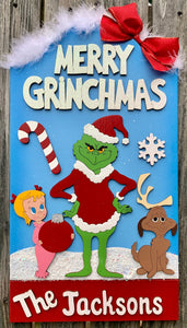 Merry Grinchmas Personalized Wooden Painted Grinch sign Unique Grinch decoration
