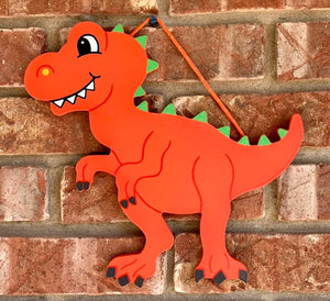 Dinosaur Orange T Rex wooden painted wall sign Personalized with name