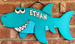 Shark Sign Wooden Painted Personalized Shark for kids room, bathroom, or by the pool