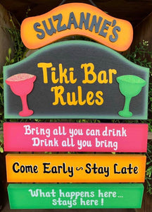 Tiki Bar Rules Tiki Bar Wooden Painted decorative hanging sign