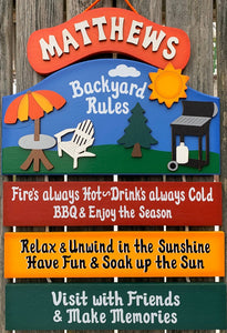 Backyard Rules Decorative wooden handmade personalized backyard decor wall sign