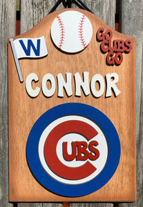 Cubs Baseball wooden decorative personalized cubs baseball sign