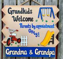 Load image into Gallery viewer, Grandkids Welcome Parents by appointment only handmade wooden decorative sign for grandparents
