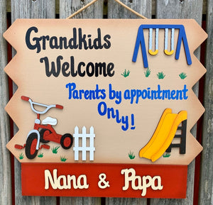Grandkids Welcome Parents by appointment only handmade wooden decorative sign for grandparents